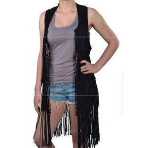 NWOT True Religion Black Suede Fringe Vest